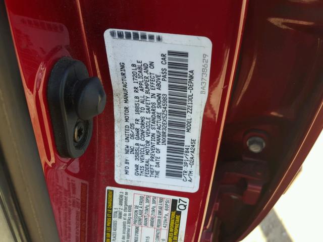 1NXBR32EX5Z545983 - 2005 TOYOTA COROLLA CE RED photo 10