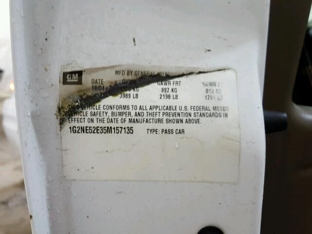 1G2NE52E35M157135 - 2005 PONTIAC GRAND AM S 白色 照片 10