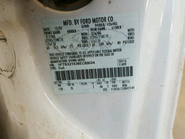 1FTSX21538EC88024 - 2008 FORD F250 SUPER WHITE photo 10