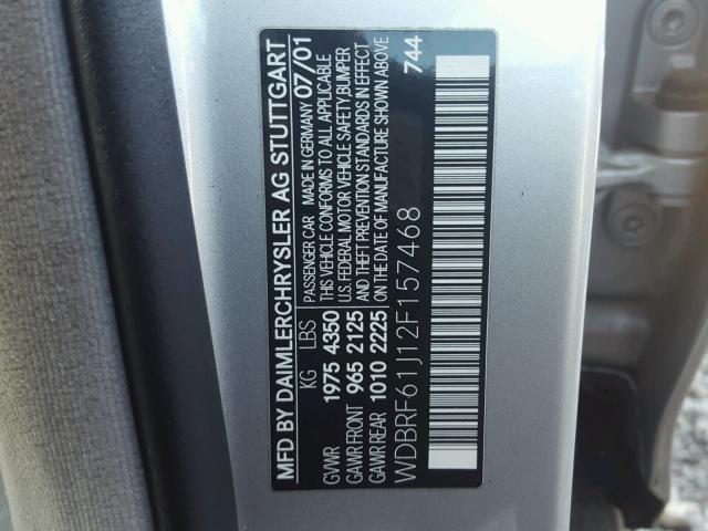 WDBRF61J12F157468 - 2002 MERCEDES-BENZ C 240 SILVER photo 10