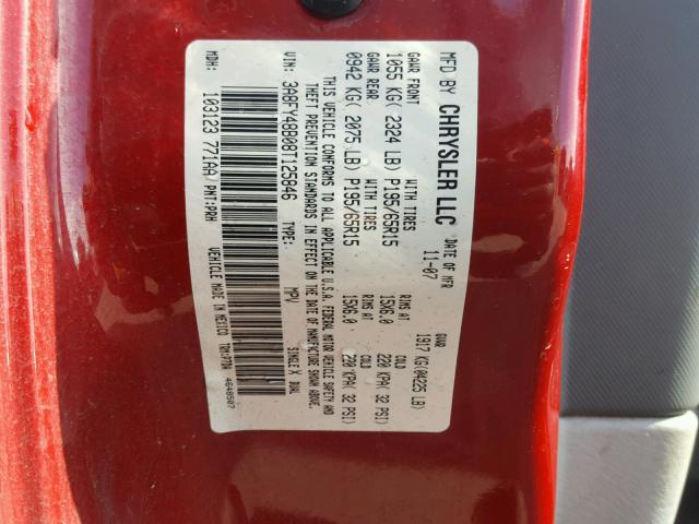 3A8FY48B08T125846 - 2008 CHRYSLER PT CRUISER RED photo 10