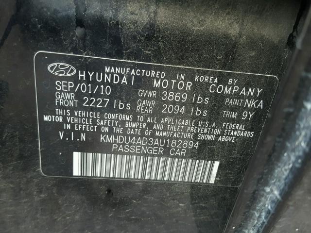 KMHDU4AD3AU182894 - 2010 HYUNDAI ELANTRA BL BLACK photo 10