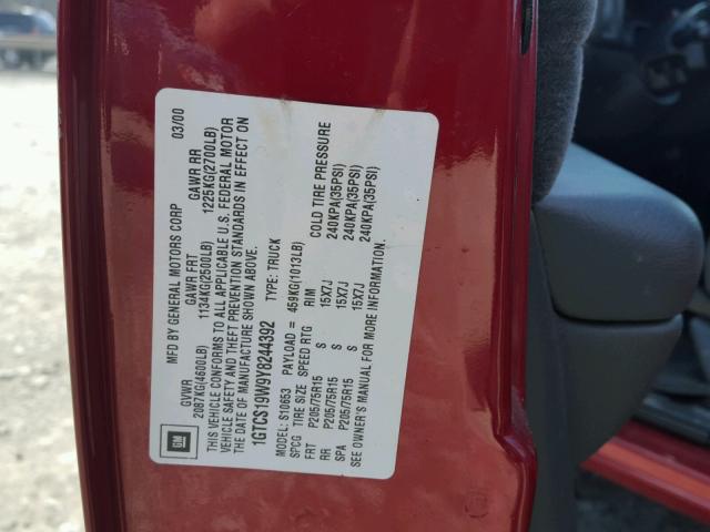 1GTCS19W9Y8244392 - 2000 GMC SONOMA RED photo 10