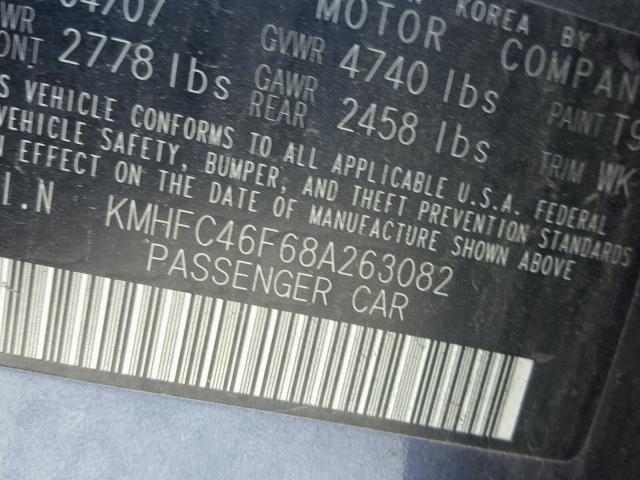 KMHFC46F68A263082 - 2008 HYUNDAI AZERA SE BLUE photo 10