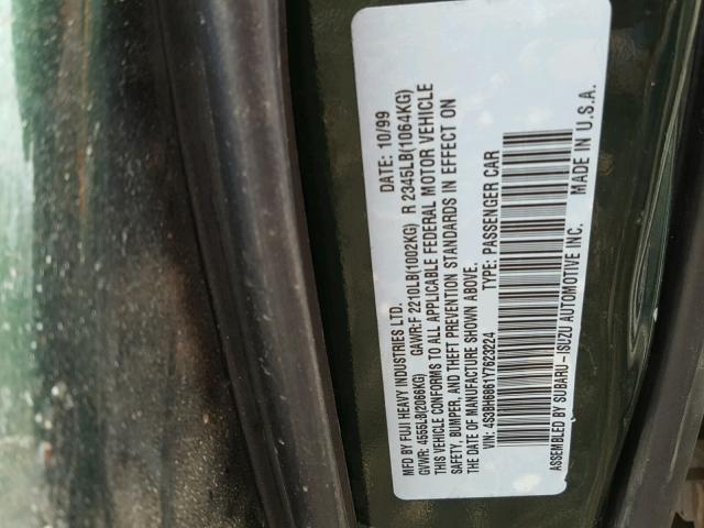 4S3BH6861Y7623224 - 2000 SUBARU LEGACY OUT GREEN photo 10