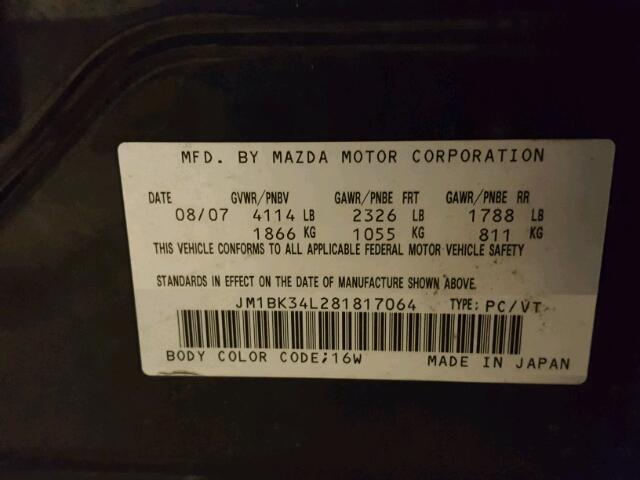 JM1BK34L281817064 - 2008 MAZDA SPEED 3 CHARCOAL photo 10
