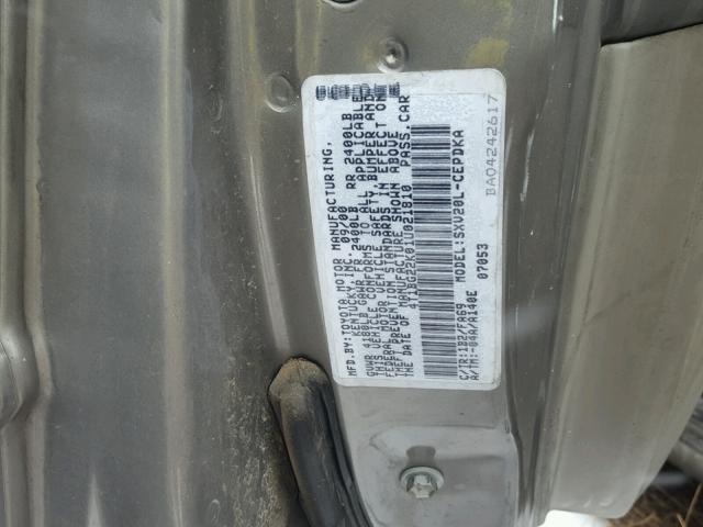 4T1BG22K01U021810 - 2001 TOYOTA CAMRY CE TAN photo 10