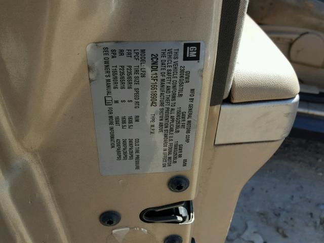 2CNDL13F166189042 - 2006 CHEVROLET EQUINOX LS TAN photo 10