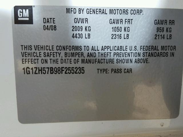 1G1ZH57B98F255235 - 2008 CHEVROLET MALIBU 1LT 白色 照片 10