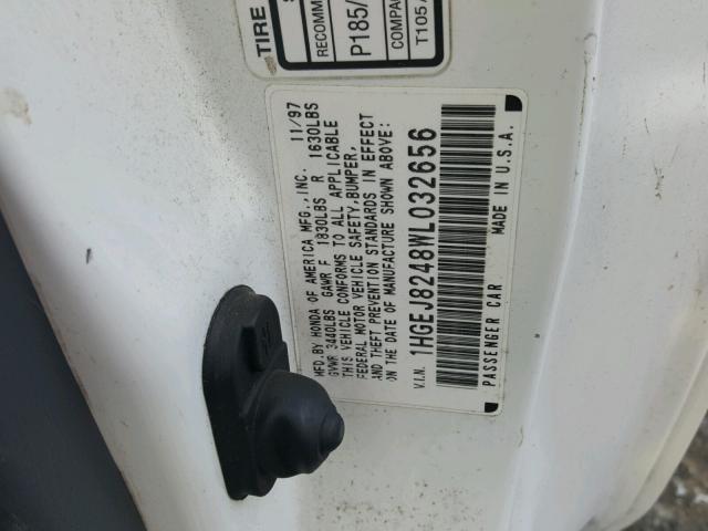 1HGEJ8248WL032656 - 1998 HONDA CIVIC EX თეთრი ფოტო 10