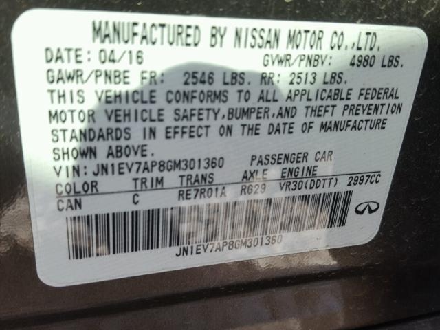 JN1EV7AP8GM301360 - 2016 INFINITI Q50 PREMIU BLACK photo 10