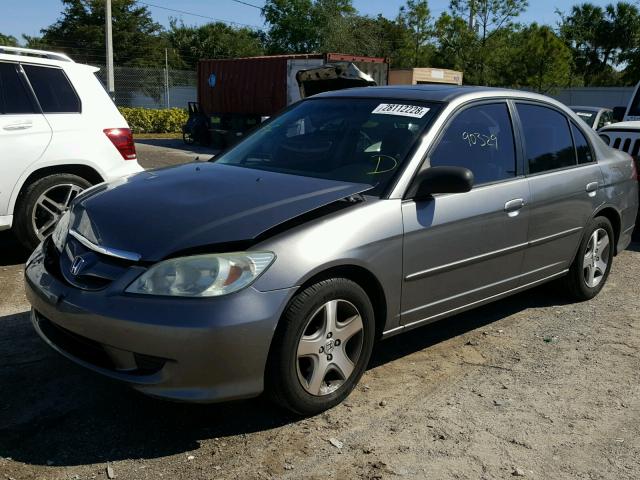 2HGES26785H574284 - 2005 HONDA CIVIC EX GRAY photo 2