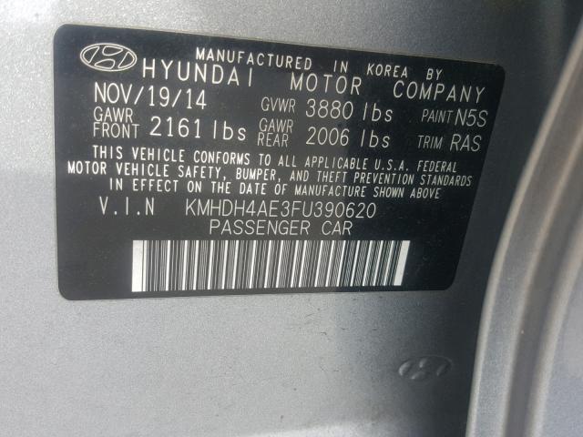 KMHDH4AE3FU390620 - 2015 HYUNDAI ELANTRA SE GRAY photo 10