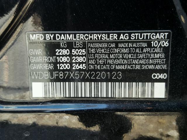 WDBUF87X57X220123 - 2007 MERCEDES-BENZ E 350 4MAT BLACK photo 10