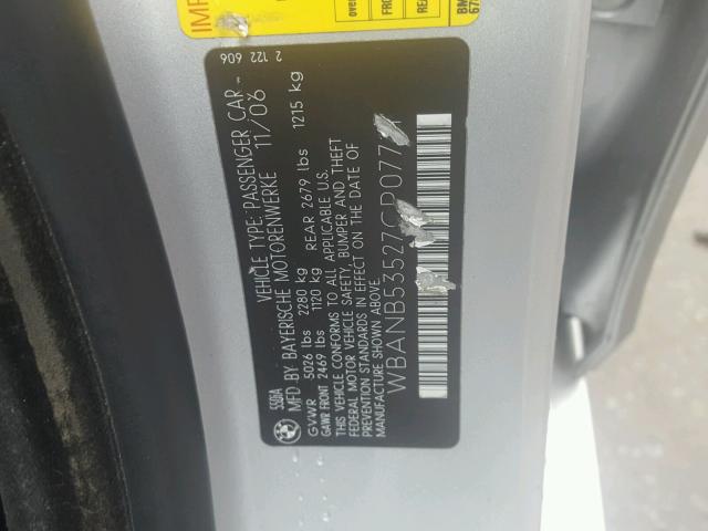 WBANB53527CP07711 - 2007 BMW 550 I SILVER photo 10