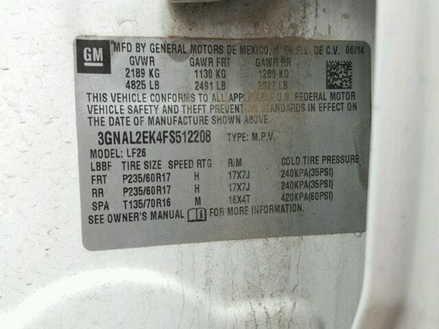 3GNAL2EK4FS512208 - 2015 CHEVROLET CAPTIVA LS 白色 照片 10