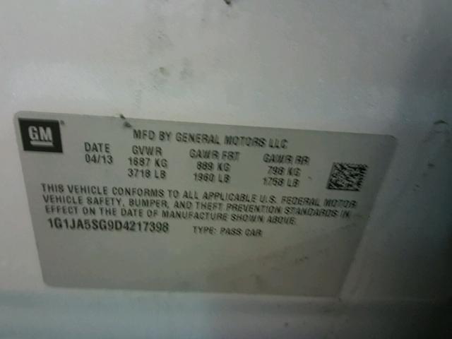 1G1JA5SG9D4217398 - 2013 CHEVROLET SONIC LS Gümüş foto 10