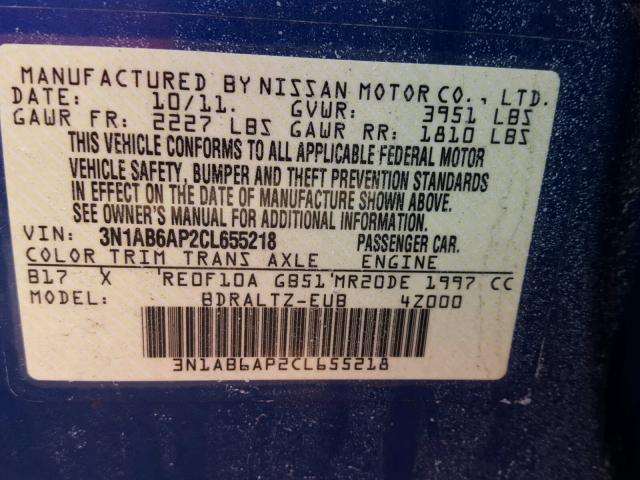 3N1AB6AP2CL655218 - 2012 NISSAN SENTRA 2.0 BLUE photo 10