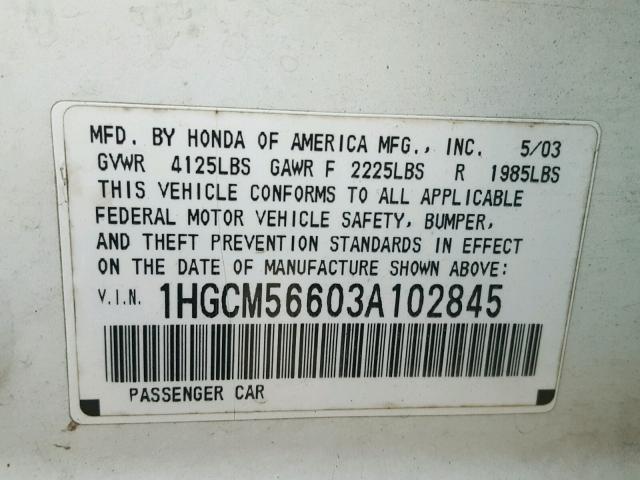 1HGCM56603A102845 - 2003 HONDA ACCORD EX WHITE photo 10