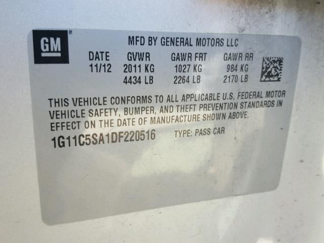 1G11C5SA1DF220516 - 2013 CHEVROLET MALIBU 1LT 银色 照片 10