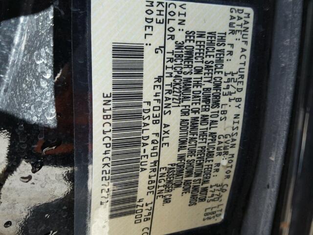 3N1BC1CP4CK227271 - 2012 NISSAN VERSA BLACK photo 10