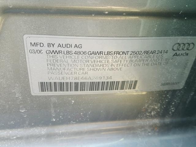 WAUEH78E46A249134 - 2006 AUDI A4 S-LINE SILVER photo 10