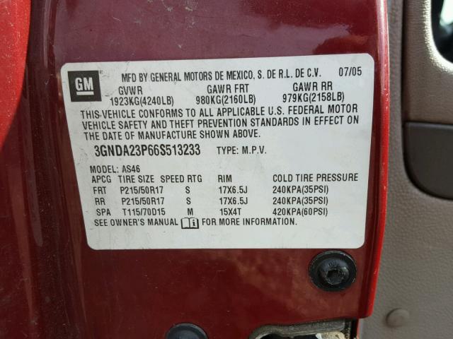 3GNDA23P66S513233 - 2006 CHEVROLET HHR LT MAROON photo 10