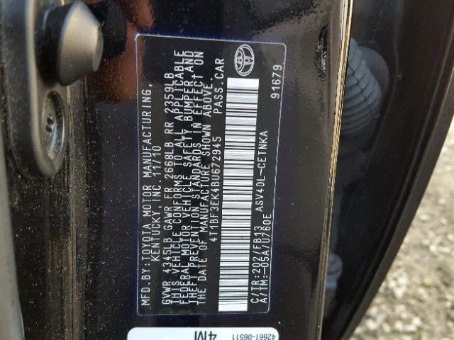 4T1BF3EK4BU672945 - 2011 TOYOTA CAMRY BASE BLACK photo 10