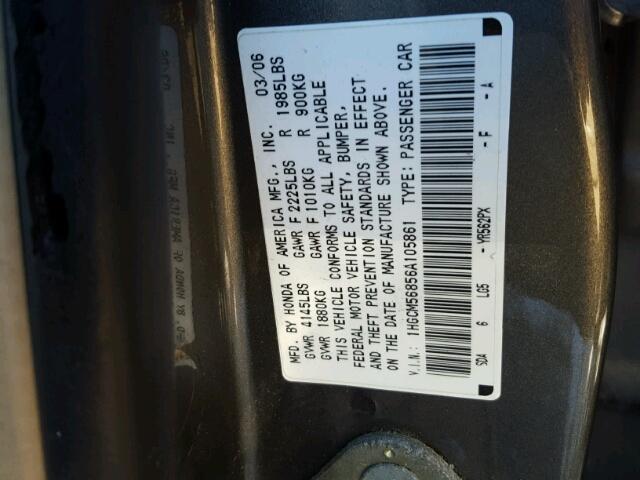 1HGCM56856A105861 - 2006 HONDA ACCORD EX GRAY photo 10