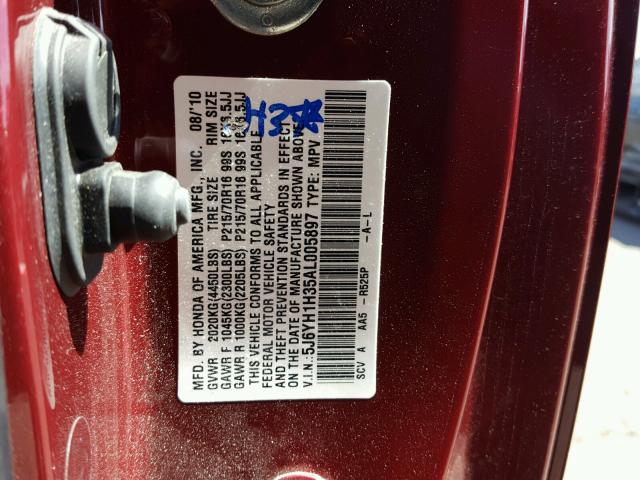 5J6YH1H35AL005897 - 2010 HONDA ELEMENT LX MAROON photo 10