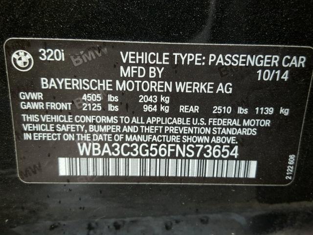 WBA3C3G56FNS73654 - 2015 BMW 320 I BLACK photo 10