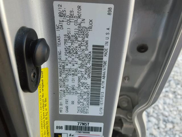 5TFJU4GN3DX031547 - 2013 TOYOTA TACOMA DOU SILVER photo 10