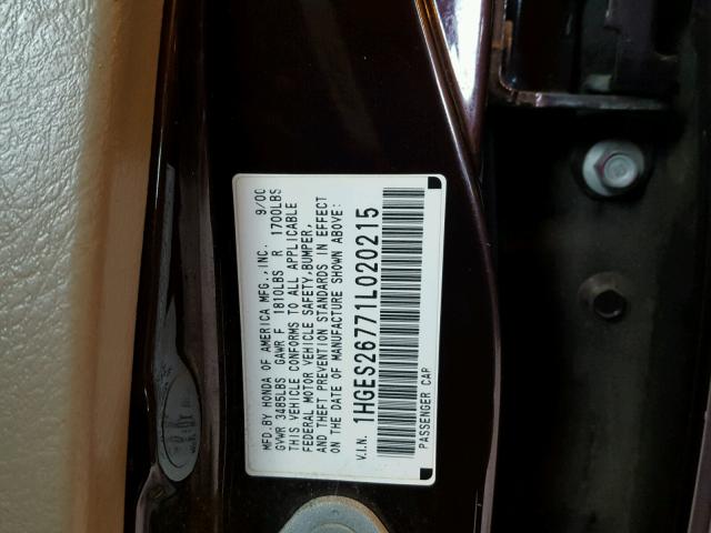 1HGES26771L020215 - 2001 HONDA CIVIC EX იასამნისფერი ფოტო 10