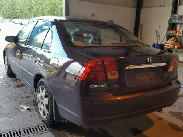 1HGES26771L020215 - 2001 HONDA CIVIC EX PURPLE photo 3