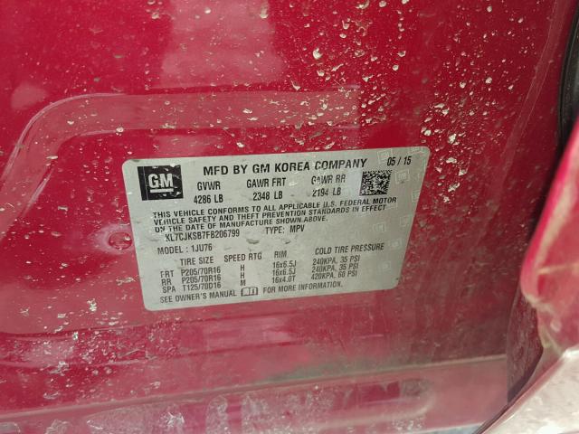 KL7CJKSB7FB206799 - 2015 CHEVROLET TRAX LS RED photo 10