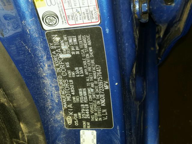 KNDJE723397576417 - 2009 KIA SPORTAGE L BLUE photo 10