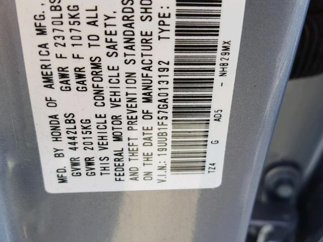 19UUB1F57GA013192 - 2016 ACURA TLX TECH SILVER photo 10