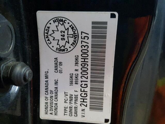 2HGFG12009H003757 - 2009 HONDA CIVIC EXL 黑色 照片 10
