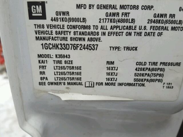 1GCHK33D76F244537 - 2006 CHEVROLET SILVERADO WHITE photo 10