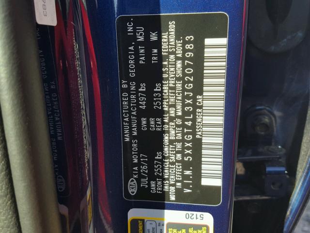 5XXGT4L3XJG207983 - 2018 KIA OPTIMA LX BLUE photo 10