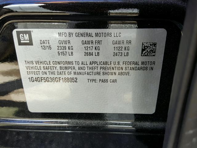 1G4GF5G36GF188052 - 2016 BUICK LACROSSE P BLACK photo 10