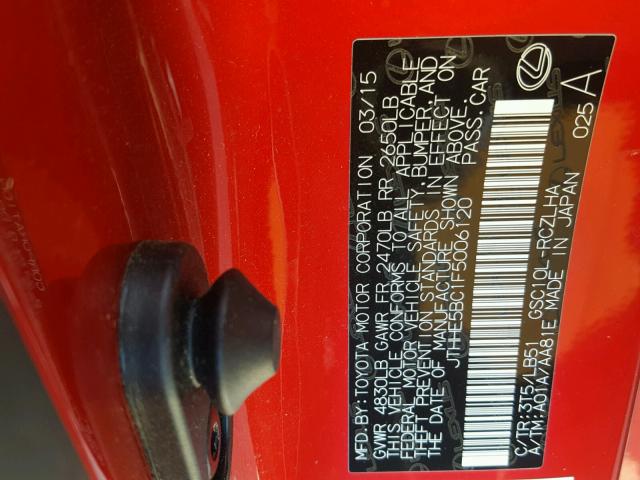 JTHHE5BC1F5006120 - 2015 LEXUS RC 350 RED photo 10