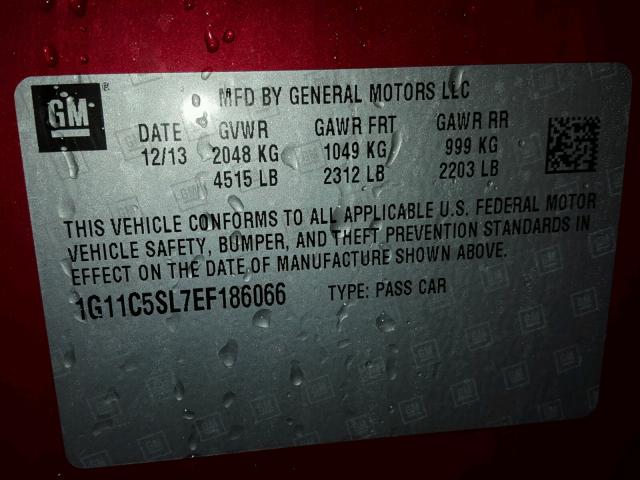 1G11C5SL7EF186066 - 2014 CHEVROLET MALIBU 1LT 红色 照片 10