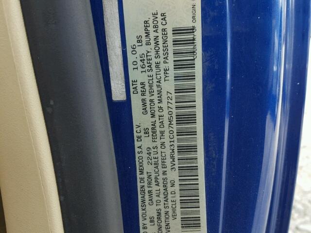3VWRW31C07M507727 - 2007 VOLKSWAGEN NEW BEETLE 蓝色 照片 10