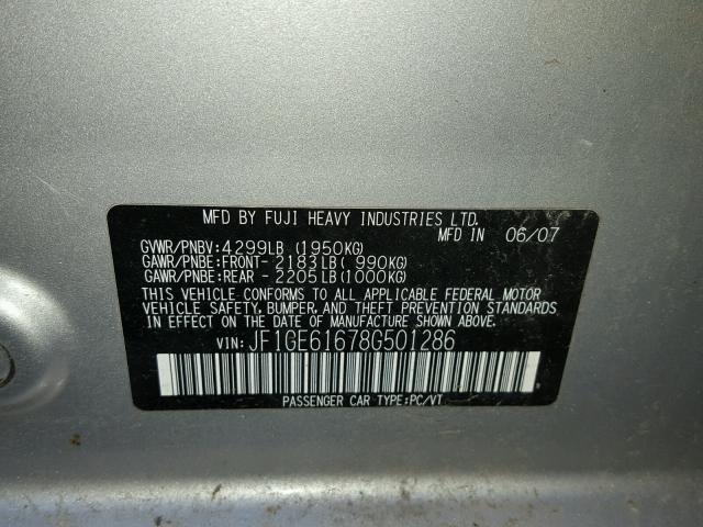 JF1GE61678G501286 - 2008 SUBARU IMPREZA 2. SILVER photo 10