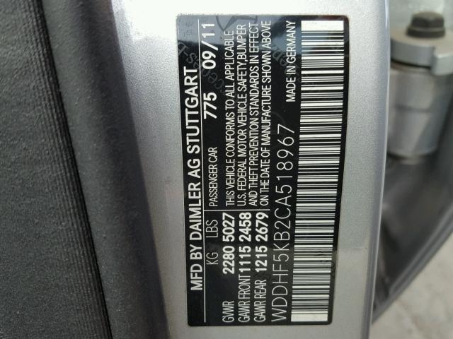 WDDHF5KB2CA518967 - 2012 MERCEDES-BENZ E 350 SILVER photo 10