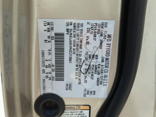 5LMEU68H94ZJ15861 - 2004 LINCOLN AVIATOR 棕色 照片 10