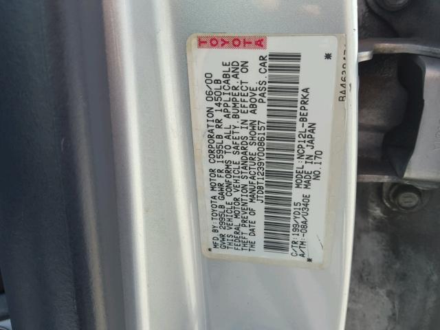 JTDBT1239Y0086157 - 2000 TOYOTA ECHO SILVER photo 10