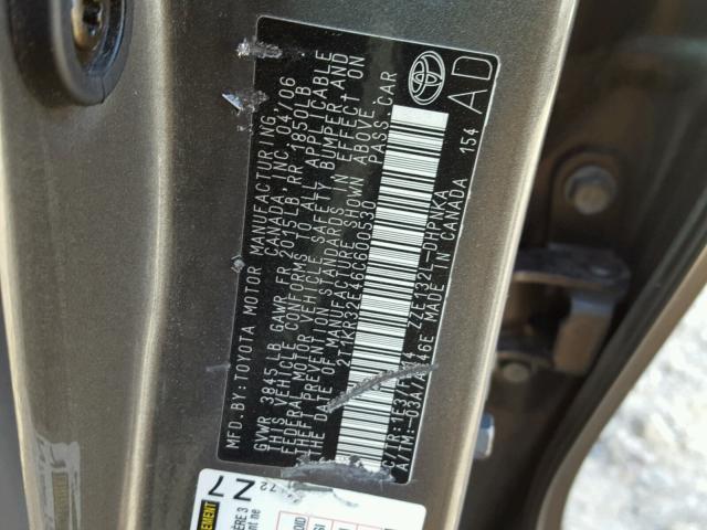 2T1KR32E46C600530 - 2006 TOYOTA COROLLA MA GRAY photo 10