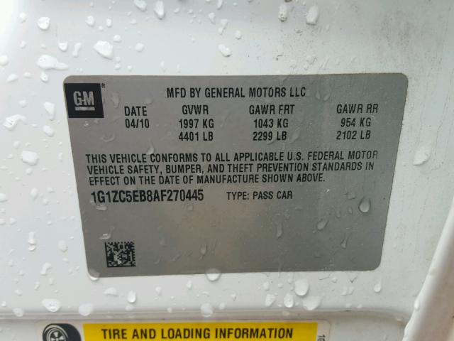 1G1ZC5EB8AF270445 - 2010 CHEVROLET MALIBU 1LT 白色 照片 10